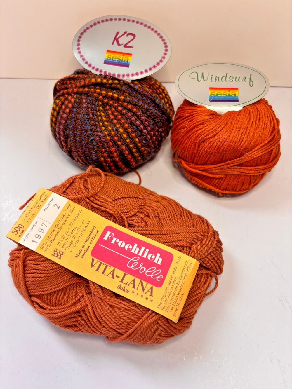 Lot 3 Vintage Italian Swiss Yarn Balls Sesia K2 Windsurf Froehlich Vita-Lana
